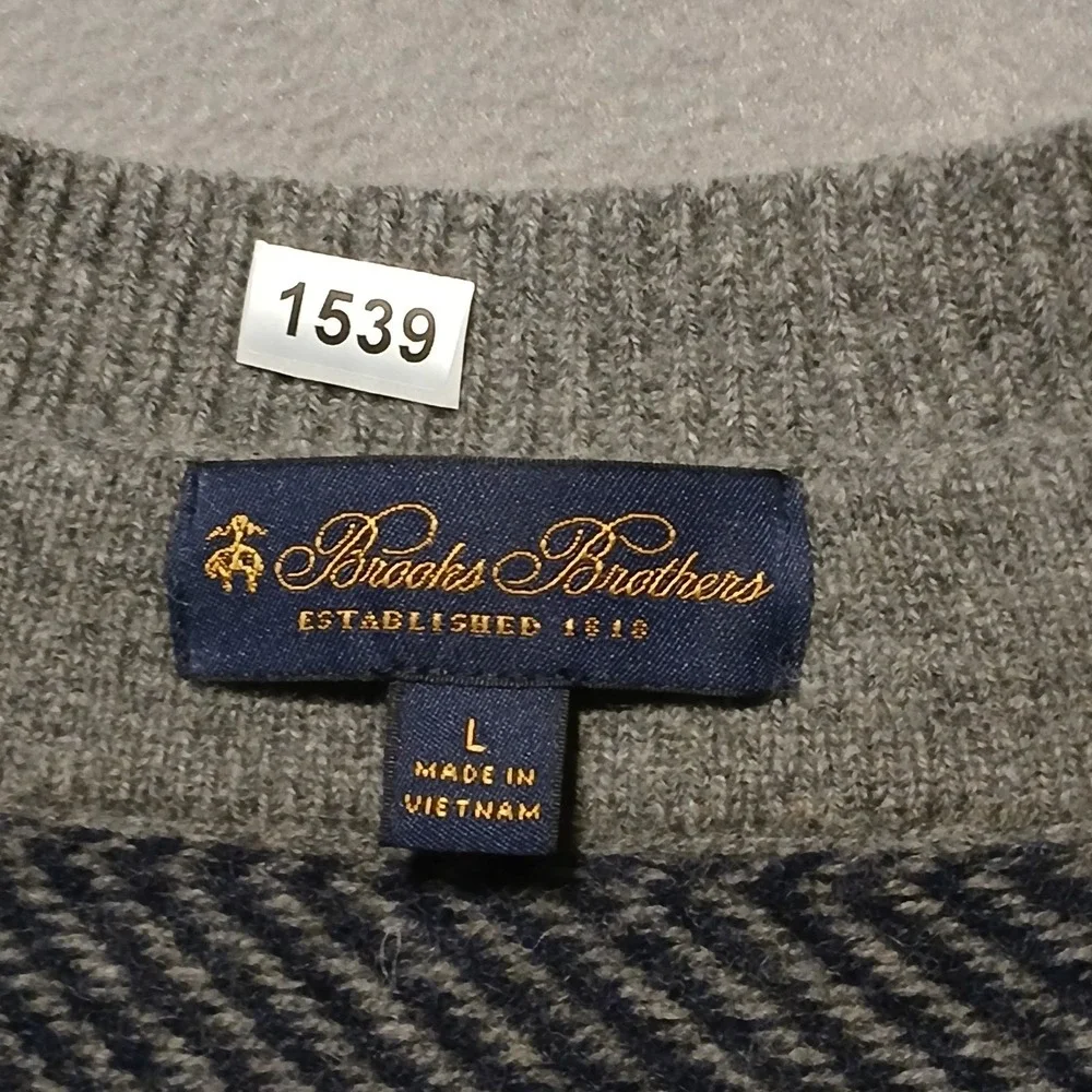 Brooks Brothers V Neck Sweater Mens Size L‎ Geometric Gray 100% Lambswool Knit
